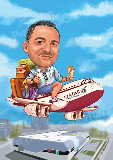 Caricatură digitală color - Cu avionul