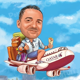 Caricatură digitală color - Cu avionul