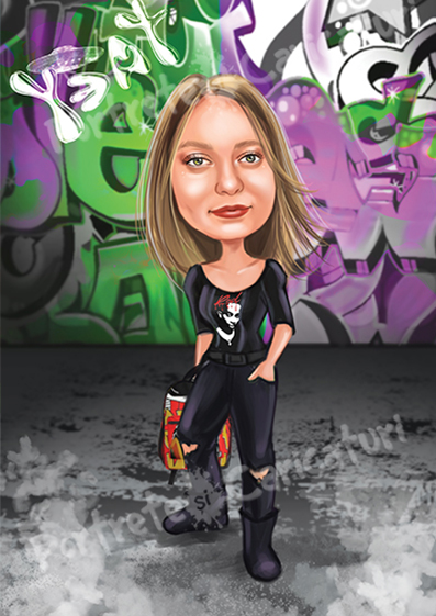 Caricatură digitală color - Adolescentă