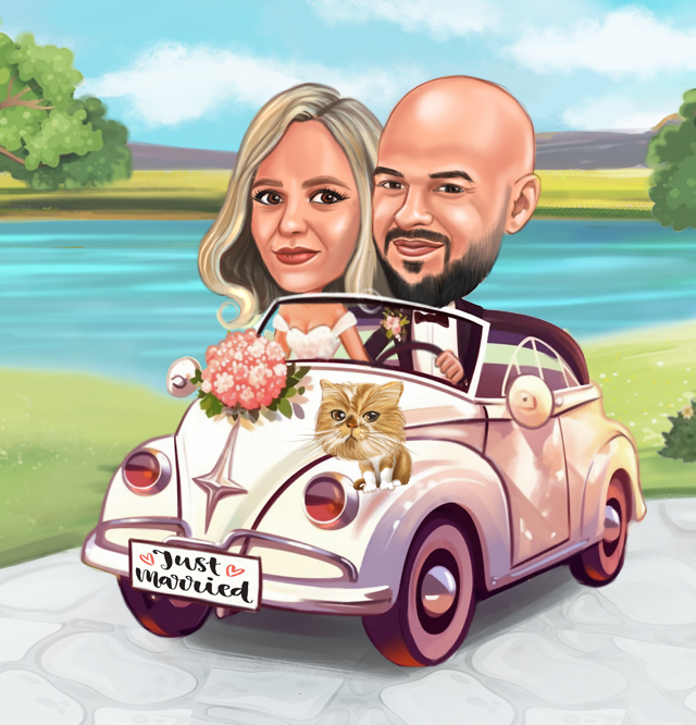 Caricatură digitală color - Just married