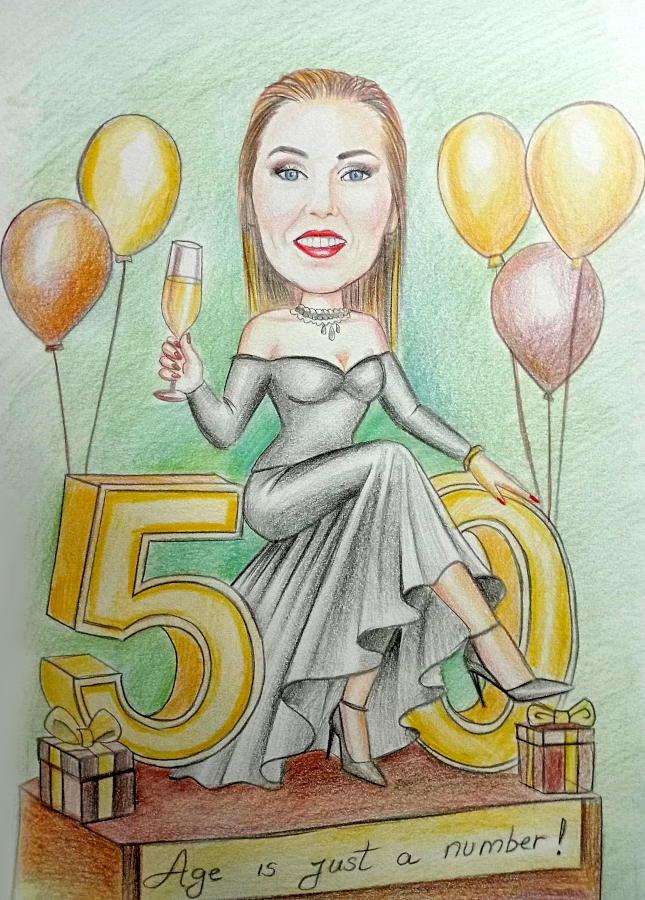 Caricatură în creion color - Aniversare