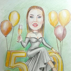 Caricatură în creion color - Aniversare