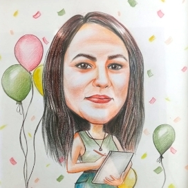 Caricatură în creion color - Doamna învățătoare