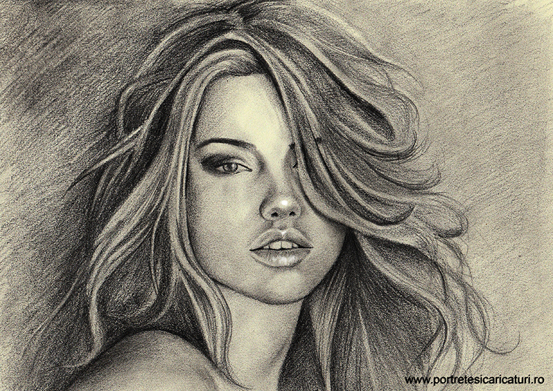 Portret în creion sepia - Tânără