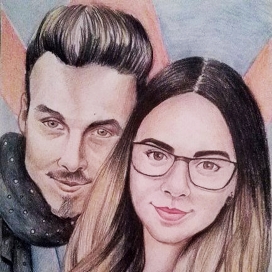 Portret în creion color - Cuplu