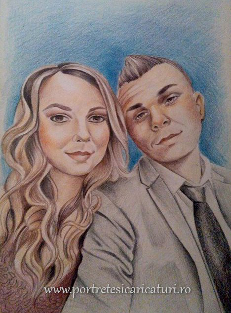 Portret în creion color - Cuplu