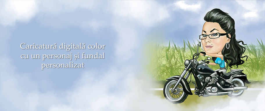 Caricatură digitală color cu un personaj și fundal personalizat