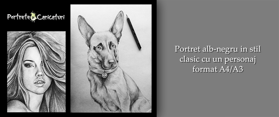 Portret alb-negru în stil clasic cu un personaj, format A4/A3